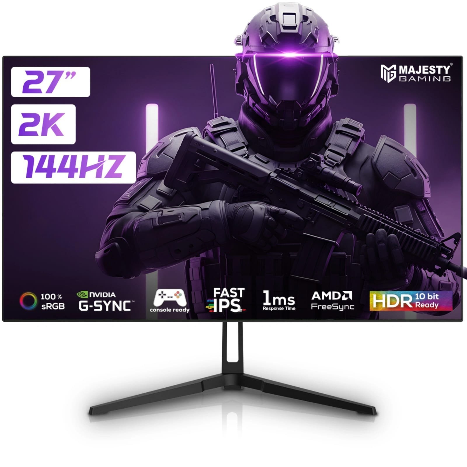شاشة ألعاب ماجيستي 27 بوصة 2K QHD 144Hz 1ms FAST IPS HDR400 G-SYNC & FreeSync HDMI
